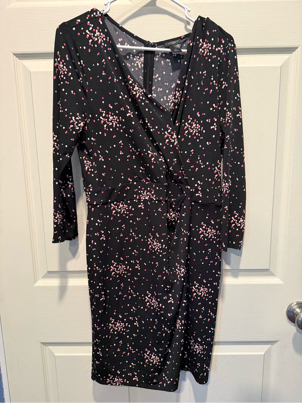 Ann Taylor Black Dress with Pink and White Dot Print